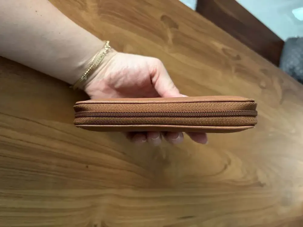 Recife Paris Grain Leather Zip-Around Clutch Wallet in Cognac